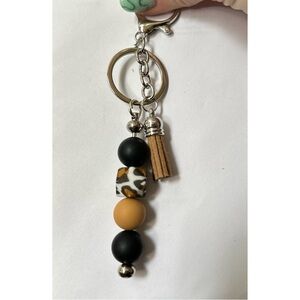 Beaded Tassel Keychain - Black & Mustard